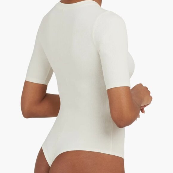 SPANX Suit Yourself Cream Ribbed Thong Bodysuit Size L - Picture 10 of 10
